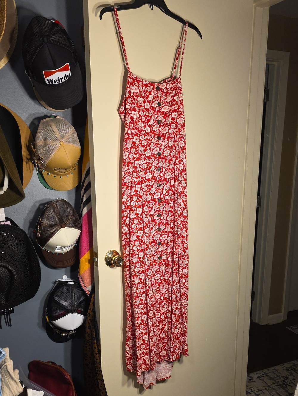Universal Thread Red Floral Spaghetti-Strap Maxi Dress